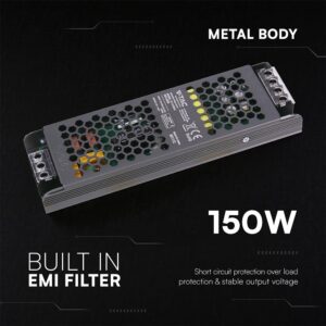 Τροφοδοτικό SLIM για LED 150W 12V 12.5A IP20 Μεταλλικό V-TAC 24258VT