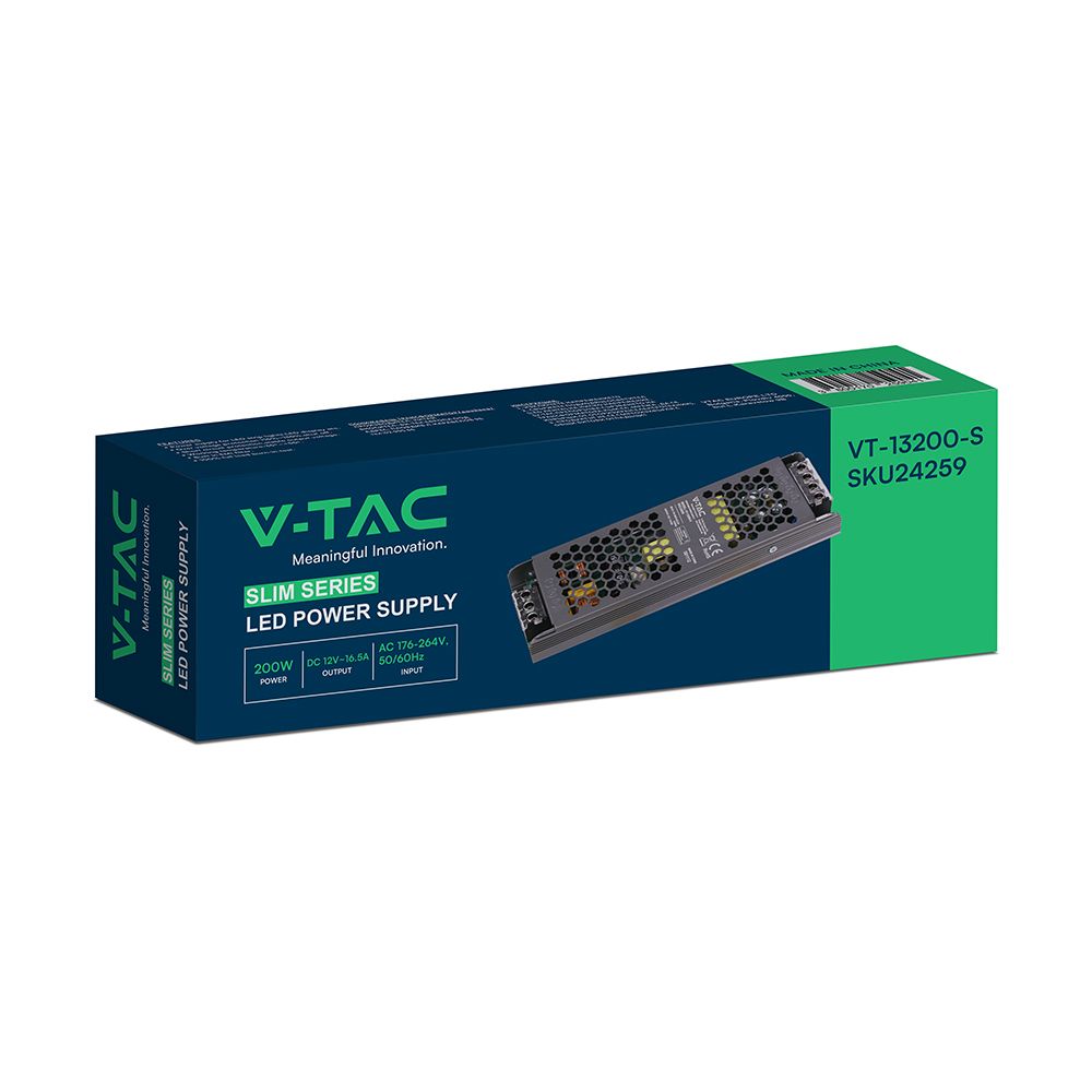 Τροφοδοτικό SLIM για LED 200W 12V 16.5A IP20 Μεταλλικό V-TAC 24259VT