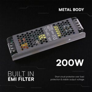 Τροφοδοτικό SLIM για LED 200W 12V 16.5A IP20 Μεταλλικό V-TAC 24259VT