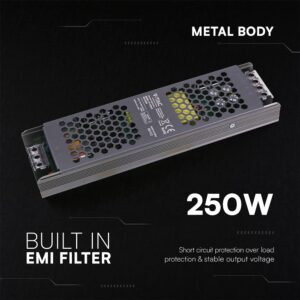 Τροφοδοτικό SLIM για LED 250W 12V 20.83A IP20 Μεταλλικό V-TAC 24260VT