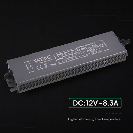 Τροφοδοτικό V-TAC για LED 100W 12V 8.3A IP67 Αδιάβροχο Μεταλλικό 24264VT