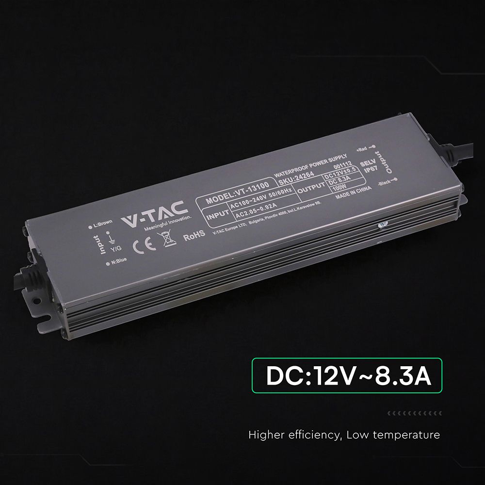 Τροφοδοτικό V-TAC για LED 100W 12V 8.3A IP67 Αδιάβροχο Μεταλλικό 24264VT
