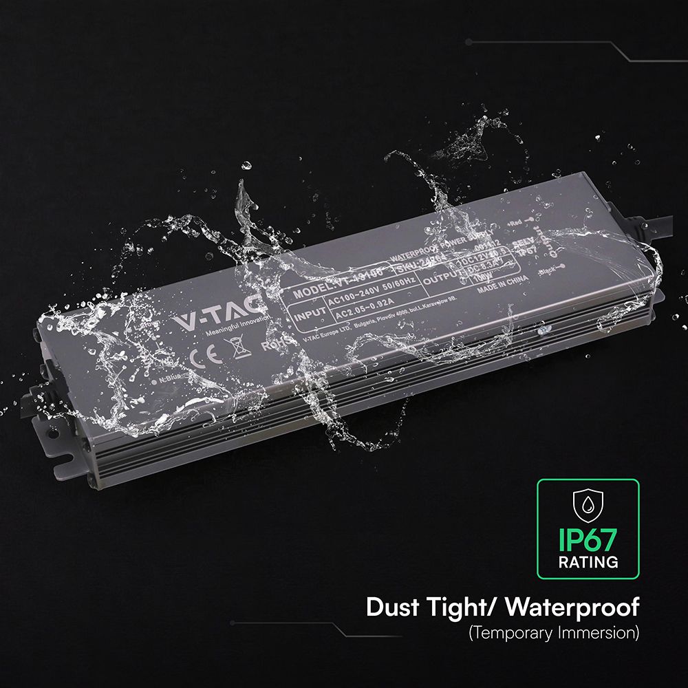 Τροφοδοτικό V-TAC για LED 100W 12V 8.3A IP67 Αδιάβροχο Μεταλλικό 24264VT