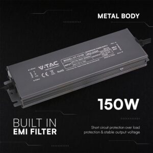 Τροφοδοτικό V-TAC για LED 150W 12V 12.5A IP67 Αδιάβροχο Μεταλλικό 24265VT