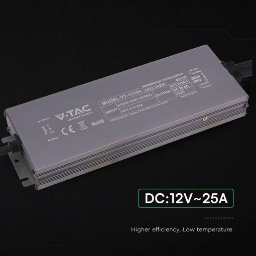 Τροφοδοτικό V-TAC για LED 300W 12V 25A IP67 Αδιάβροχο Μεταλλικό 24267VT