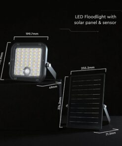 30W LED Ηλιακός Προβολέας Μαύρος CCT 3000lm IP65 με Ανιχνευτή Κίνησης & Τηλεχειριστήριο V-TAC 24277VT