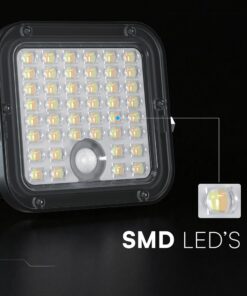 30W LED Ηλιακός Προβολέας Μαύρος CCT 3000lm IP65 με Ανιχνευτή Κίνησης & Τηλεχειριστήριο V-TAC 24277VT