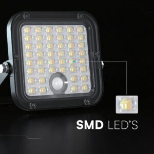 30W LED Ηλιακός Προβολέας Μαύρος CCT 3000lm IP65 με Ανιχνευτή Κίνησης & Τηλεχειριστήριο V-TAC 24277VT
