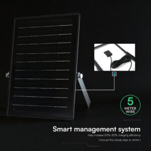 30W LED Ηλιακός Προβολέας Μαύρος CCT 3000lm IP65 με Ανιχνευτή Κίνησης & Τηλεχειριστήριο V-TAC 24277VT