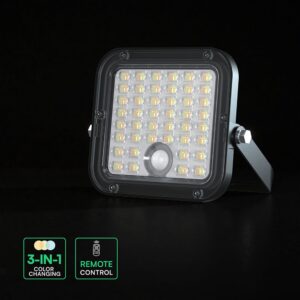 30W LED Ηλιακός Προβολέας Μαύρος CCT 3000lm IP65 με Ανιχνευτή Κίνησης & Τηλεχειριστήριο V-TAC 24277VT