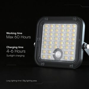 30W LED Ηλιακός Προβολέας Μαύρος CCT 3000lm IP65 με Ανιχνευτή Κίνησης & Τηλεχειριστήριο V-TAC 24277VT
