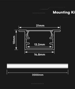 Προφίλ Αλουμινίου Χωνευτό για LED Ταινίες με Οπάλ Κάλυμμα 2m V-TAC 15x10mm 24297VT