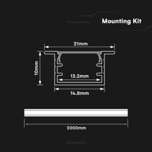 Προφίλ Αλουμινίου Χωνευτό για LED Ταινίες με Οπάλ Κάλυμμα 2m V-TAC 15x10mm 24297VT