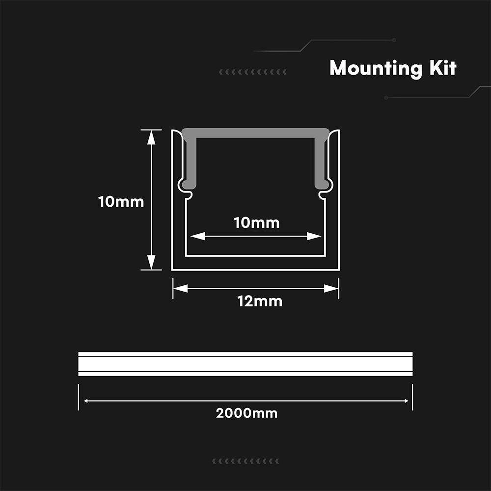 Προφίλ Αλουμινίου για LED Ταινίες με Οπάλ Κάλυμμα 2m V-TAC 12x10mm 24298VT