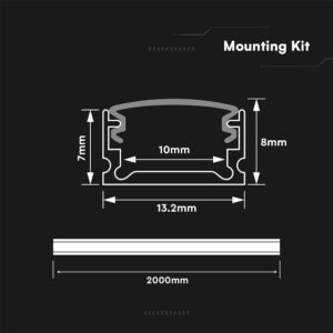 LED Strip Mounting Kit With Diffuser Surface 2000*13.2*7mm V-TAC 24300VT