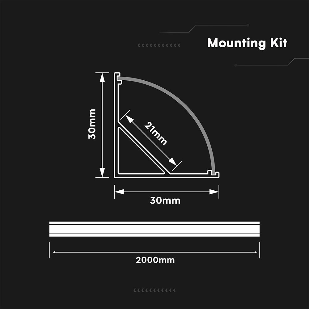 Προφίλ Αλουμινίου Γωνιακό για LED Ταινίες με Οπάλ Κάλυμμα 2m V-TAC 30x30mm 24302VT