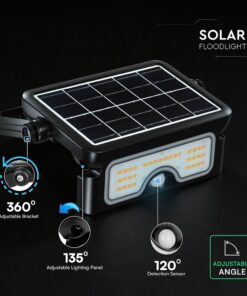 7W LED Ηλιακός Προβολέας Μαύρος CCT 900lm IP65 με Ανιχνευτή Κίνησης V-TAC 24341VT
