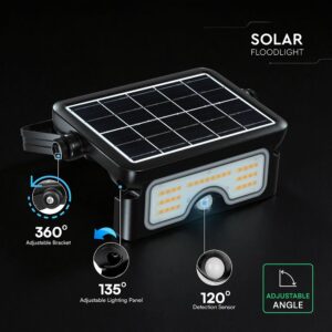 7W LED Ηλιακός Προβολέας Μαύρος CCT 900lm IP65 με Ανιχνευτή Κίνησης V-TAC 24341VT