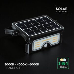 7W LED Ηλιακός Προβολέας Μαύρος CCT 900lm IP65 με Ανιχνευτή Κίνησης V-TAC 24341VT