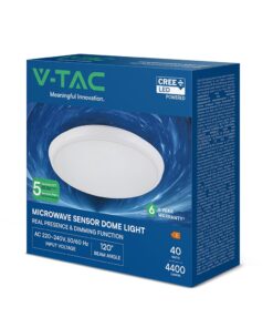 Πλαφονιέρα LED Στρογγυλή Φ360 V-TAC CREE Chip 20-40W με Αισθητήρα Κίνησης CCT IP65 6yrs Wty 24360VT
