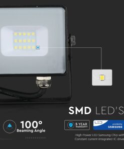 LED Προβολέας 10W V-TAC Samsung Chip Μαύρος Αδιάβροχος IP65 Φυσικό Λευκό 4000K – 425