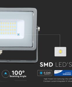 LED Προβολέας 20W V-TAC PRO Samsung Chip Μαύρος 100° 1600lm Γκρι Αδιάβροχος IP65 Θερμό Λευκό 3000K – 445