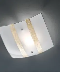 Πλαφονιέρα Ορροφής Τετράγωνη 30x30cm Trio Lighting NIKOSIA 1xE27 Χρυσό & Λευκό Γυαλί 608700179