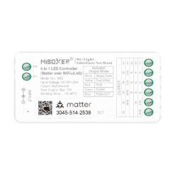 MiBoxer SM5 5in1 LED Controller 12/24V RF – WiFi Matter Over – Max 288W – MONO/CCT/RGB/RGBW/RGBCCT