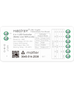 MiBoxer SM5 5in1 LED Controller 12/24V RF – WiFi Matter Over – Max 288W – MONO/CCT/RGB/RGBW/RGBCCT