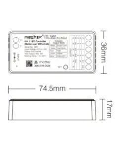 MiBoxer SM5 5in1 LED Controller 12/24V RF – WiFi Matter Over – Max 288W – MONO/CCT/RGB/RGBW/RGBCCT