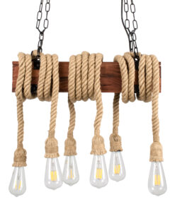 GLOBOSTAR® VIKING 00606 Vintage Κρεμαστό Φωτιστικό Οροφής με Ντουί 6 x E27 AC 220-240V IP20 - Καφέ & Μπεζ - Μ53 x Π11 x Υ220cm