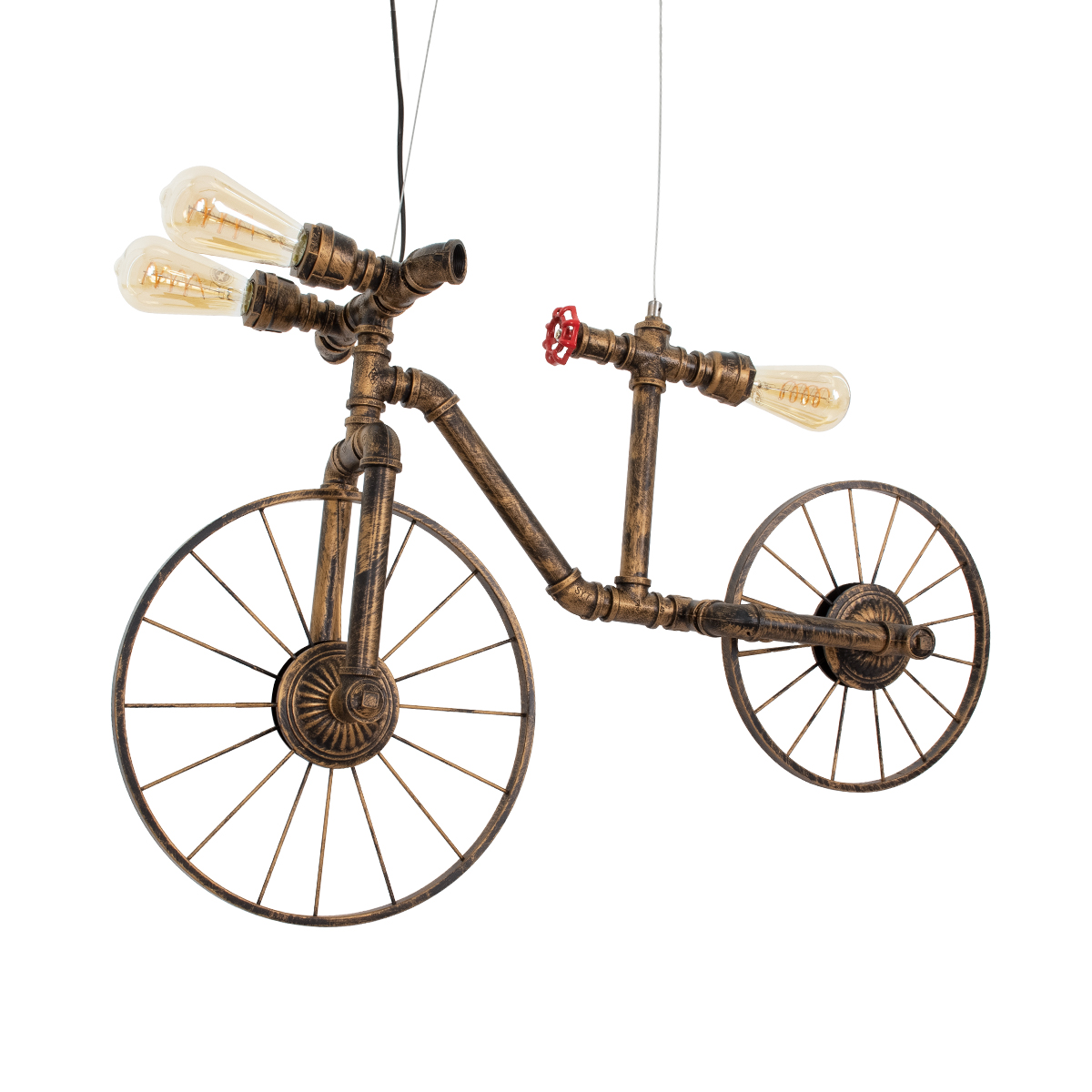 GLOBOSTAR® SWIFTWALKER 00660 Vintage Κρεμαστό Φωτιστικό Οροφής με Ντουί 3 x E27 AC 220-240V IP20 - Χάλκινο & Κόκκινο - Μ85 x Π29.5 x Υ55cm