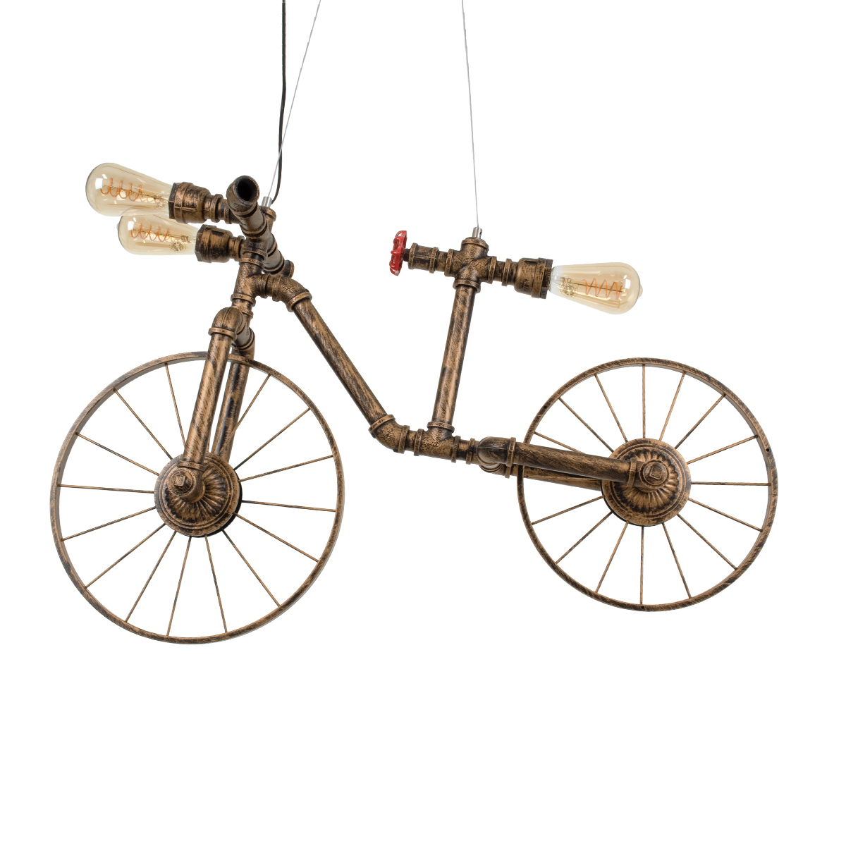 GLOBOSTAR® SWIFTWALKER 00660 Vintage Κρεμαστό Φωτιστικό Οροφής με Ντουί 3 x E27 AC 220-240V IP20 - Χάλκινο & Κόκκινο - Μ85 x Π29.5 x Υ55cm - Image 5