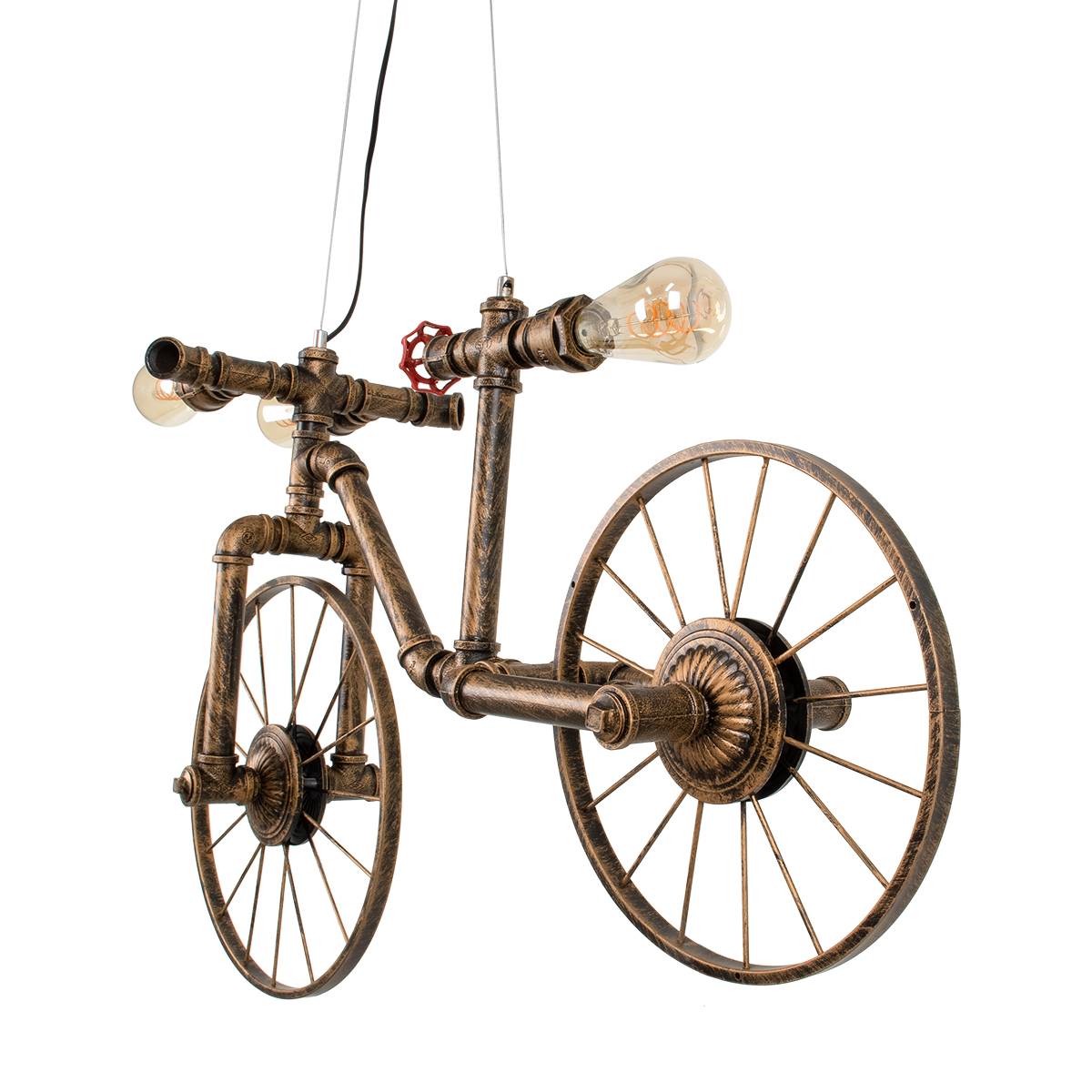 GLOBOSTAR® SWIFTWALKER 00660 Vintage Κρεμαστό Φωτιστικό Οροφής με Ντουί 3 x E27 AC 220-240V IP20 - Χάλκινο & Κόκκινο - Μ85 x Π29.5 x Υ55cm - Image 9