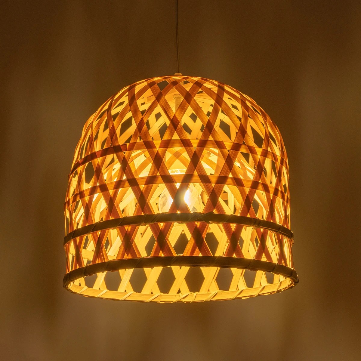 GLOBOSTAR® MANGEA 00715 Boho Κρεμαστό Φωτιστικό Οροφής με Ντουί 1 x E27 AC 220-240V IP20 - Μπεζ - Μ32 x Π32 x Υ30cm - Image 2