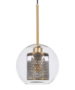 GLOBOSTAR® AVERY 00739 Μοντέρνο Κρεμαστό Φωτιστικό Οροφής με Ντουί 1 x E27 AC 220-240V IP20 - Διάφανο & Χρυσό - Μ18 x Π18 x Υ38cm