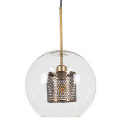 GLOBOSTAR® AVERY 00740 Μοντέρνο Κρεμαστό Φωτιστικό Οροφής με Ντουί 1 x E27 AC 220-240V IP20 - Διάφανο & Χρυσό - Μ30 x Π30 x Υ48cm
