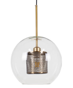 GLOBOSTAR® AVERY 00740 Μοντέρνο Κρεμαστό Φωτιστικό Οροφής με Ντουί 1 x E27 AC 220-240V IP20 - Διάφανο & Χρυσό - Μ30 x Π30 x Υ48cm
