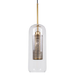 GLOBOSTAR® AVERY 00741 Μοντέρνο Κρεμαστό Φωτιστικό Οροφής με Ντουί 1 x E27 AC 220-240V IP20 - Διάφανο & Χρυσό - Μ15 x Π15 x Υ60cm
