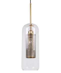 GLOBOSTAR® AVERY 00741 Μοντέρνο Κρεμαστό Φωτιστικό Οροφής με Ντουί 1 x E27 AC 220-240V IP20 - Διάφανο & Χρυσό - Μ15 x Π15 x Υ60cm