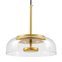 GLOBOSTAR® CHARLOTTE 00742 Μοντέρνο Κρεμαστό Φωτιστικό Οροφής LED 5W 500lm 180° AC 220-240V IP20 Θερμό Λευκό 2700K - Lumileds SMD Chip - Διάφανο & Χρυσό - Μ23 x Π23 x Υ23cm - 2 Χρόνια Εγγύηση
