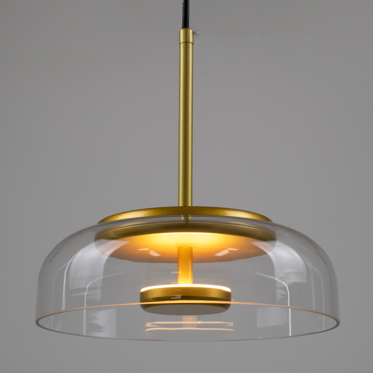 GLOBOSTAR® CHARLOTTE 00742 Μοντέρνο Κρεμαστό Φωτιστικό Οροφής LED 5W 500lm 180° AC 220-240V IP20 Θερμό Λευκό 2700K - Lumileds SMD Chip - Διάφανο & Χρυσό - Μ23 x Π23 x Υ23cm - 2 Χρόνια Εγγύηση - Image 3