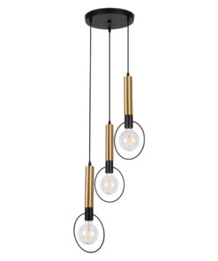 GLOBOSTAR® OLVERO 00773 Μοντέρνο Κρεμαστό Φωτιστικό Οροφής με Ντουί 3 x E27 AC 220-240V IP20 - Μαύρο & Χρυσό - Μ30 x Π30 x Y130cm