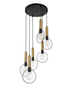 GLOBOSTAR® OLVERO 00774 Μοντέρνο Κρεμαστό Φωτιστικό Οροφής με Ντουί 6 x E27 AC 220-240V IP20 - Μαύρο & Χρυσό - Μ55 x Π55 x Y130cm