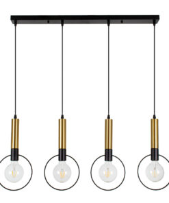 GLOBOSTAR® OLVERO 00775 Μοντέρνο Κρεμαστό Φωτιστικό Οροφής με Ντουί 4 x E27 AC 220-240V IP20 - Μαύρο & Χρυσό - Μ90 x Π18 x Y130cm