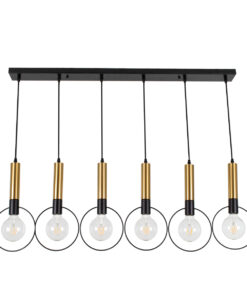 GLOBOSTAR® OLVERO 00776 Μοντέρνο Κρεμαστό Φωτιστικό Οροφής με Ντουί 6 x E27 AC 220-240V IP20 - Μαύρο & Χρυσό - Μ110 x Π18 x Y130cm