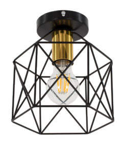 GLOBOSTAR® TRON 00792 Μοντέρνο Φωτιστικό Οροφής με Ντουί 1 x E27 AC 220-240V IP20 - Μαύρο & Χρυσό - Μ18 x Π18 x Υ19.5cm