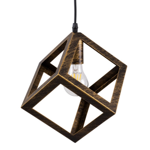 GLOBOSTAR® CUBE 00803 Μοντέρνο Κρεμαστό Φωτιστικό Οροφής με Ντουί 1 x E27 AC 220-240V IP20 – Χάλκινο Εφέ Σκουριάς – Μ25 x Π25 x Υ25cm