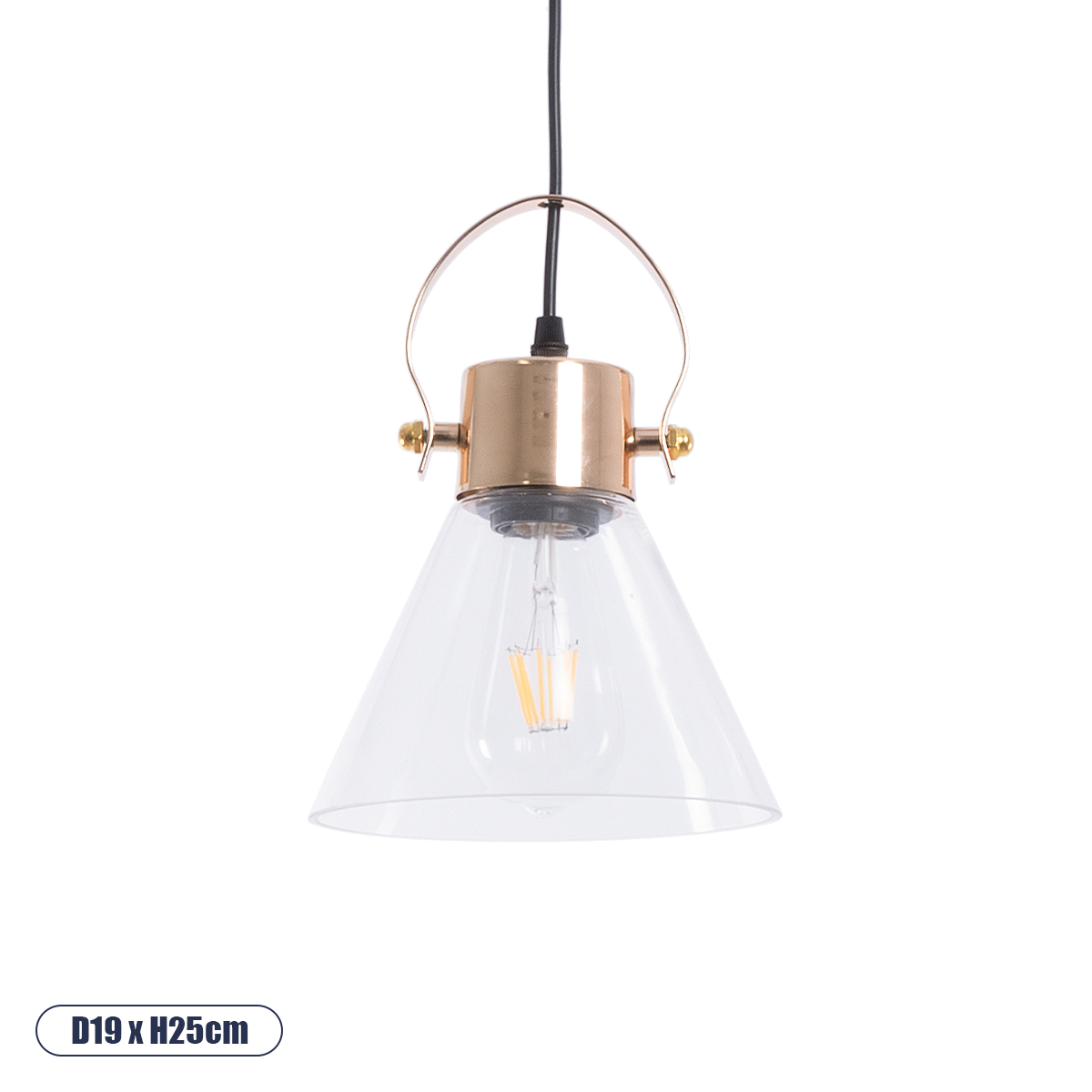 GLOBOSTAR® JAVER 00935 Vintage Κρεμαστό Φωτιστικό Οροφής με Ντουί 1 x E27 AC 220-240V IP20 - Διάφανο & Ροζ Χρυσό - Μ19 x Π19 x Υ25cm