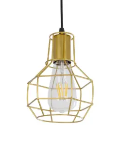 GLOBOSTAR® CAGE 00950 Vintage Κρεμαστό Φωτιστικό Οροφής με Ντουί 1 x E27 AC 220-240V IP20 - Χρυσό - Μ15 x Π15 x Y21cm